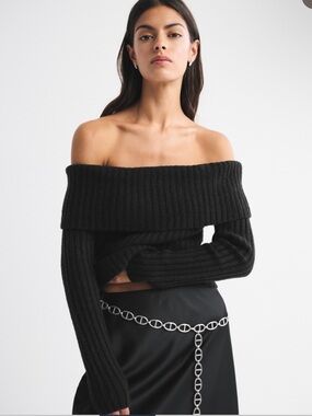Abercrombie Ribbed Foldover Off-The-Shoulder Sweater